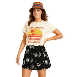 Motel XS Black Mini Skirt – Sun Moon Stars Print – Handmade – Viscose